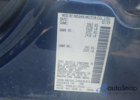 2019 Nissan Altima 2.5 S z USA, uszkodzony, nr VIN 1N4BL4BV5KC200895